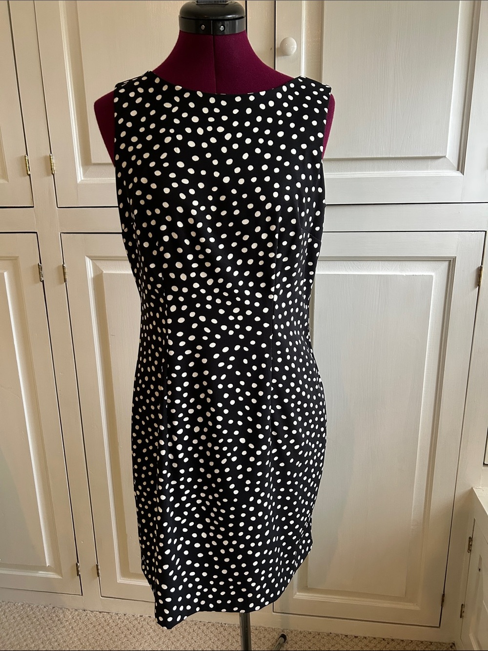 Black and white polka dot sheath dress